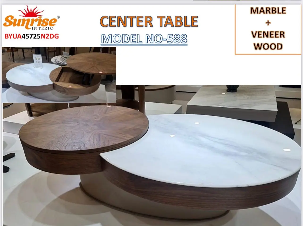 CENTER TABLE (MARBLE + VENEER WOOD) (588)