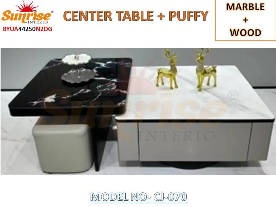 WOODEN + MARBLE CENTER TABLE (CJ-070)